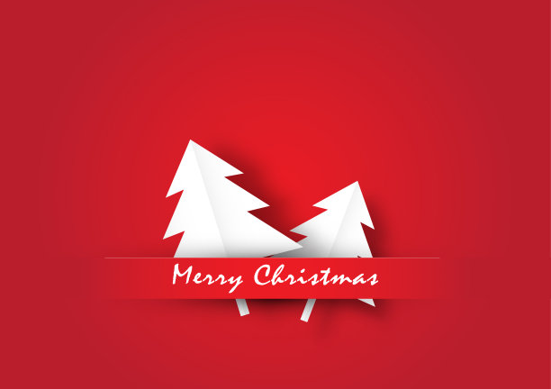 白色圣诞树在红色的背景，矢量插图3d纸艺术风格图片下载