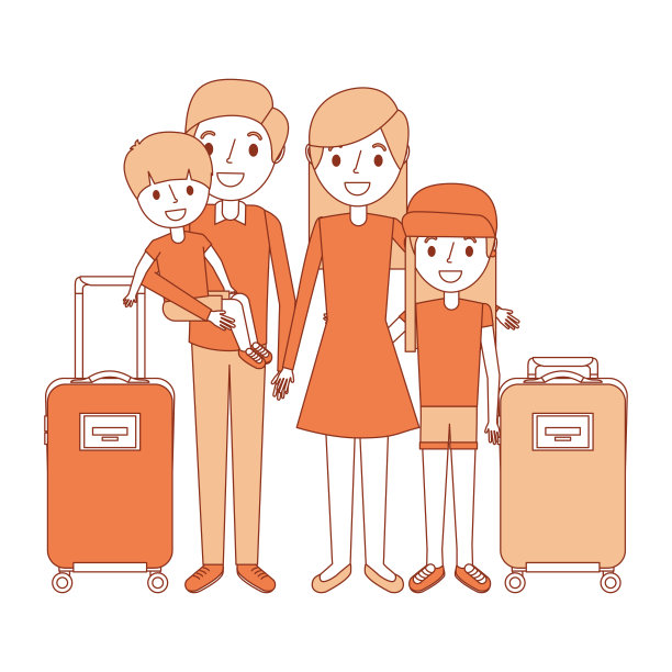 带着度假行李的爸爸妈妈和孩子图片下载