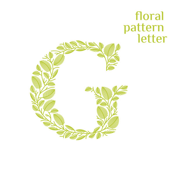 G字生态商标孤立在白色背景上。有机生物牌，标志由绿色草叶、植物为企业标识或公司品牌上的字母G。图片下载