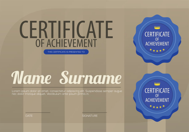 棕色条纹与蓝色印章简单和干净的空白认证边界模板矢量插图图片下载