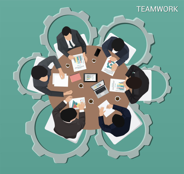 一群商人在桌面上工作图片下载