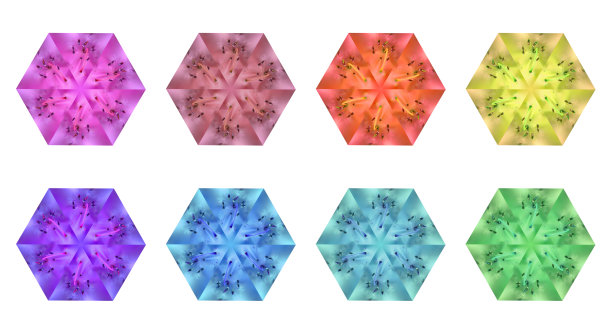 多色设计元素:万花筒效果的宏观杜鹃花。创意花六边形，六角拼贴，图案，框架装饰，背景，贺卡，剪贴簿，贴花作品，网页图片下载