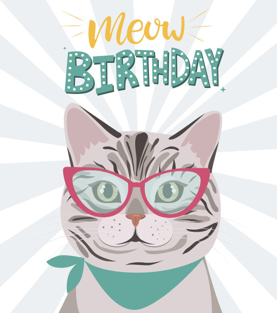 生日贺卡和时髦的猫图片下载