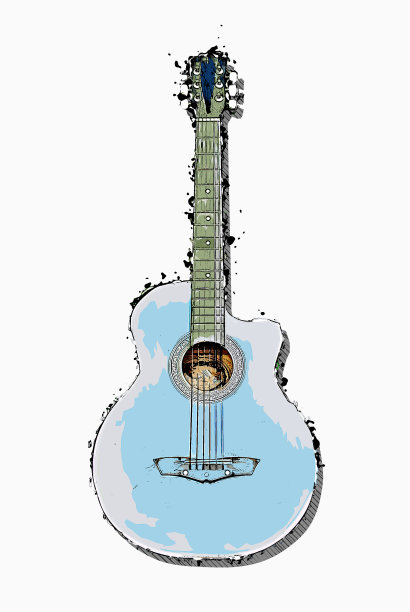 抽象吉他在前景近距离水彩画背景。图片下载