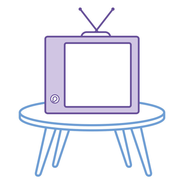 桌子与旧电视孤立的图标图片下载