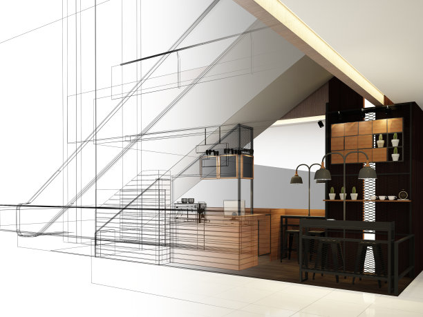 咖啡店草图设计，3d效果图图片下载