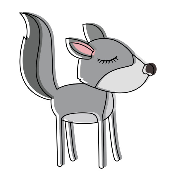 女狼卡通与闭眼睛的表情在水彩剪影图片下载