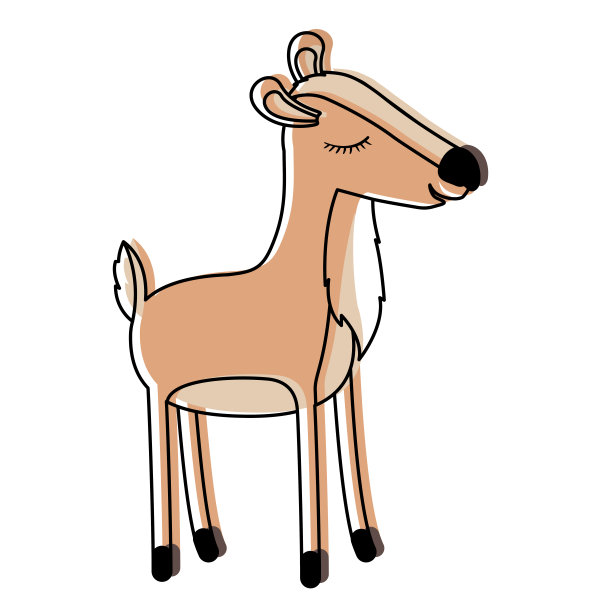 母鹿卡通与闭眼睛的表情在水彩剪影图片下载