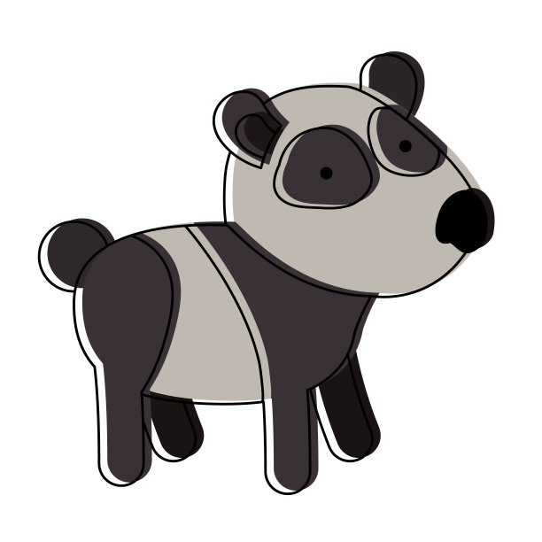 卡通熊猫在水彩剪影与瘦轮廓图片下载