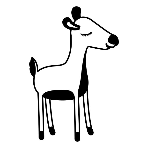 卡通中的母鹿闭着眼睛的表情在黑色的部分剪影图片下载