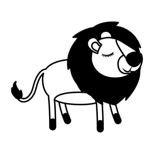 卡通狮子闭着眼睛的表情在黑色的部分剪影图片下载