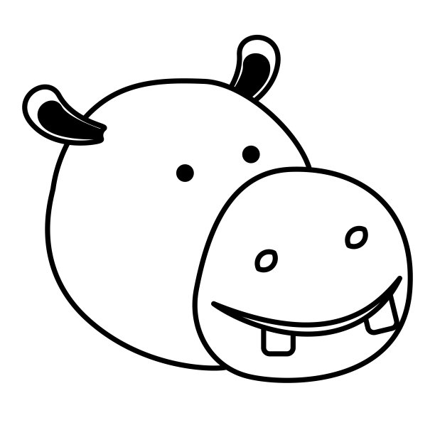 卡通河马头在黑色的部分剪影图片下载