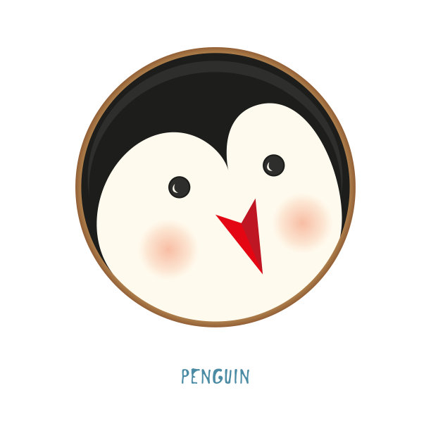 可爱的动物图标上的白色背景。戒指徽章标签企鹅。素材图片