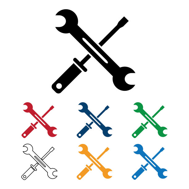 修理车间的扳手和螺丝刀矢量图标设置颜色图片下载