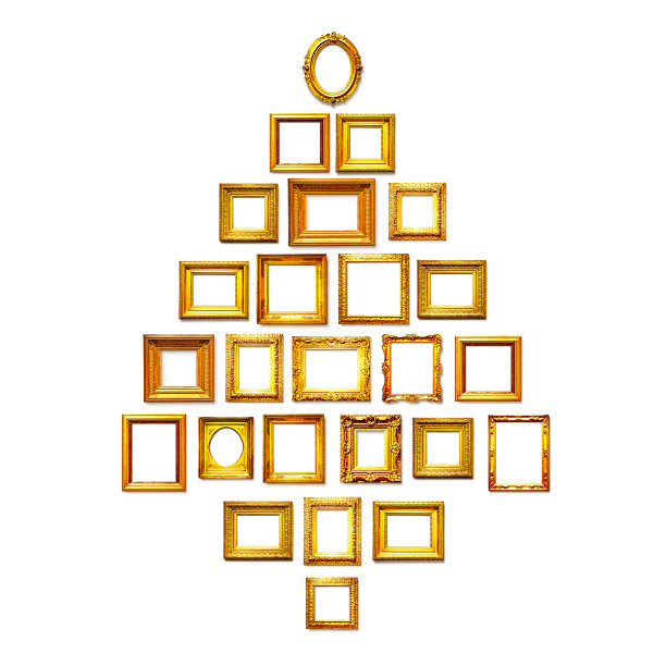 圣诞树的古董金色框架图片下载