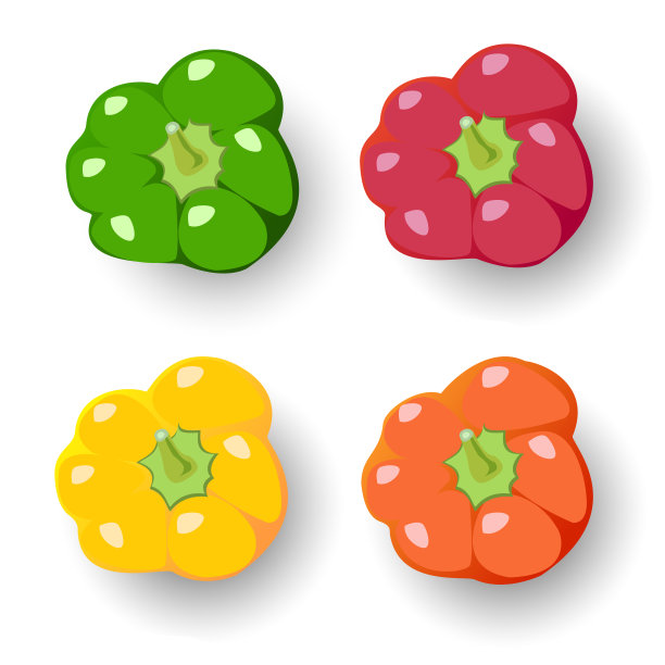 白底红椒-绿椒-黄椒-橙椒图片下载