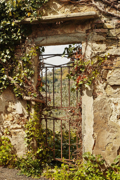 美丽的景色，穿过古老的大门素材图片