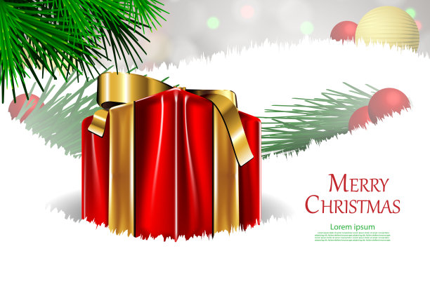 圣诞礼盒和圣诞树与散景背景图片下载