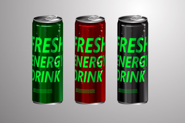 新鲜的能量饮料在罐头与粘土背景，包装和能量饮料产品海报图片下载