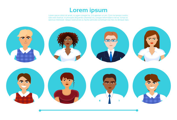 一套商务人士档案图标混合种族商务人士团队头像收集图片下载