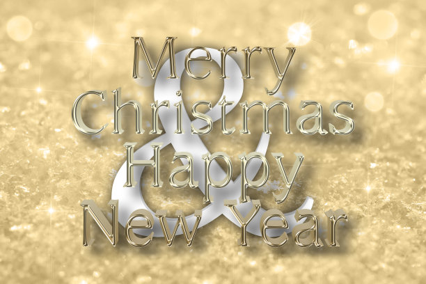 股票插图-金色圣诞快乐，新年快乐，3D插图，温暖的颜色雪在背景。图片下载