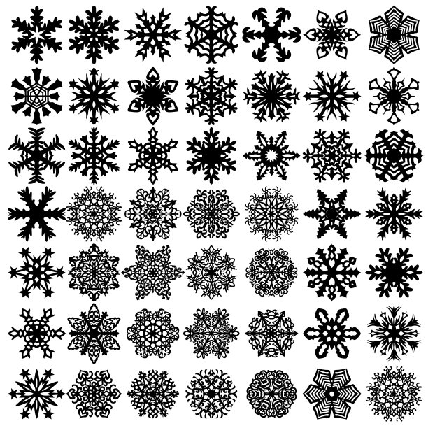 白色背景上的雪花图标集，矢量图素材图片