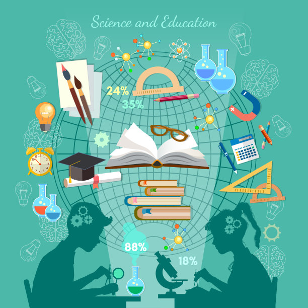 教育信息。打开知识学校背景有效的现代教育模板设计。男孩和女孩的剪影。孩子们学习图片下载