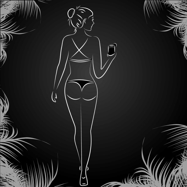 海滩上一个穿着泳装的美丽女孩的剪影图片下载