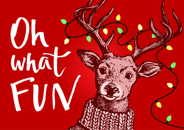 驯鹿复古画像矢量素材（圣诞灯饰和针织毛衣）图片下载