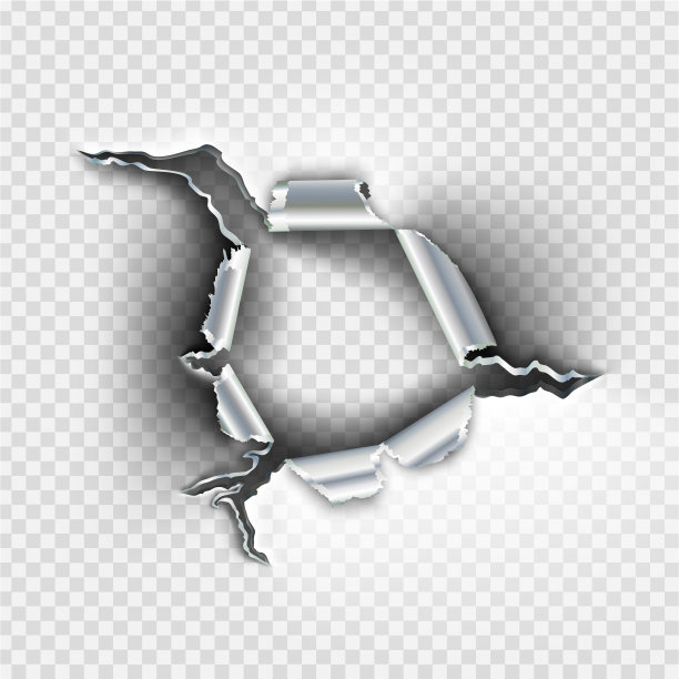 在透明背景上撕裂的金属上撕开的洞素材图片