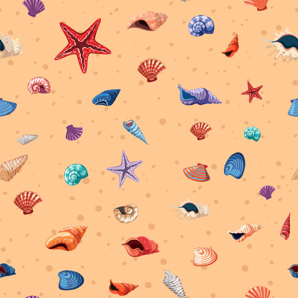 无缝背景模板与贝壳和海星图片下载