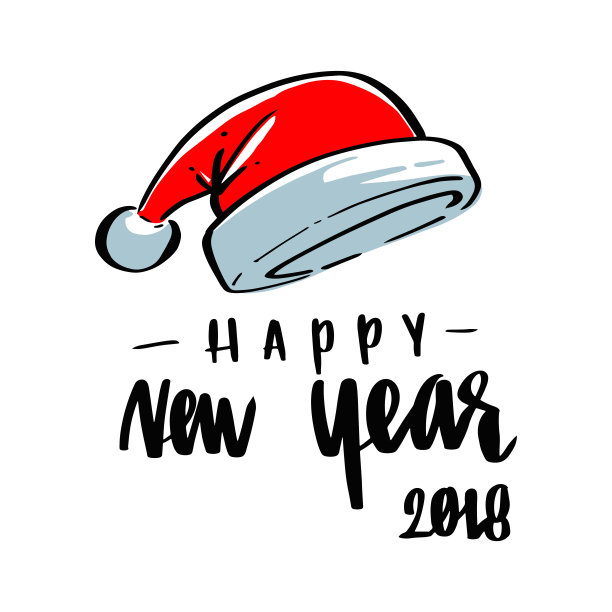 圣诞帽和2018年新年快乐字母书法，插图矢量问候和邀请卡设计。图片下载