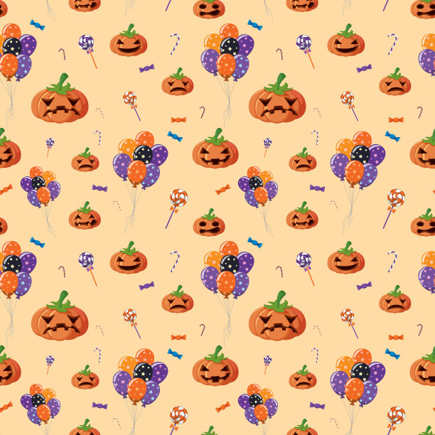 无缝背景与南瓜灯和糖果图片下载