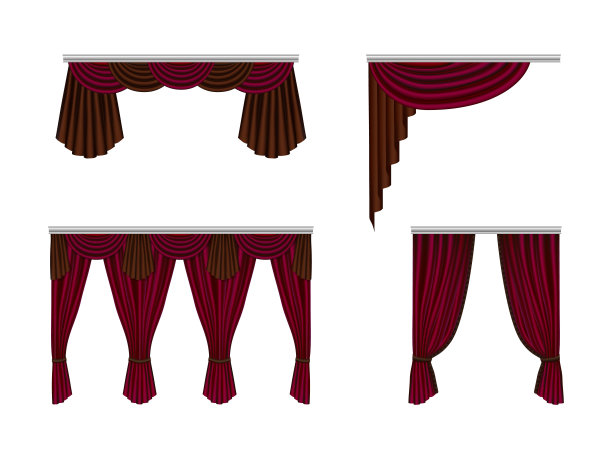 设置漂亮的，丝绸，天鹅绒窗帘。室内装饰品，逼真的窗帘图片下载