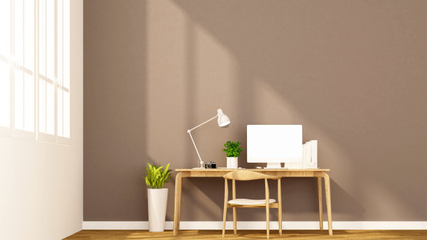 工作场所和公寓或家里的棕色墙壁-艺术品室内设计- 3D渲染图片下载