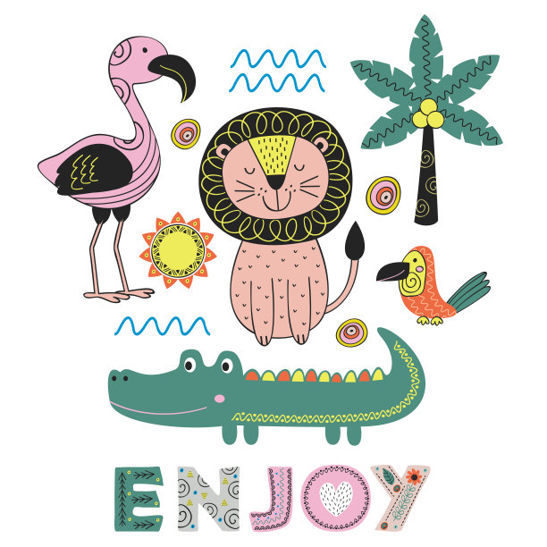 斯堪的纳维亚风格的丛林动物海报,幼稚的印刷、名片图片下载