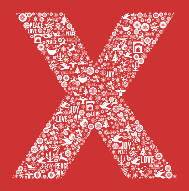 字母X圣诞假日庆祝矢量图标模式图片下载