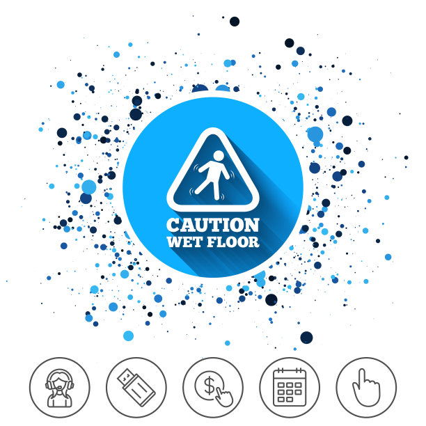 小心湿地板图标。人类不断下降的象征。图片下载