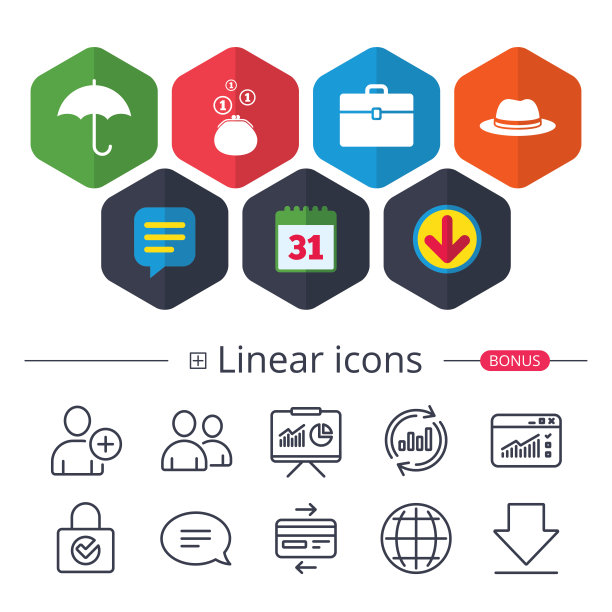 雨伞，钱包和带箱子的帽子。图片下载