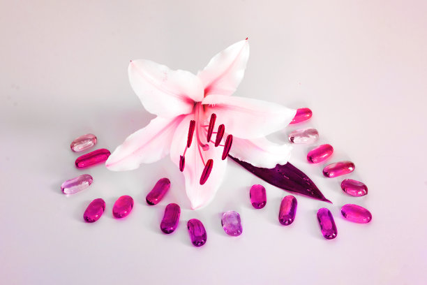 花百合装饰石头和不同的装饰。图片下载