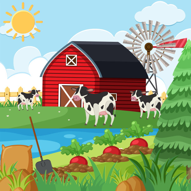 白天农场里有三头牛图片下载