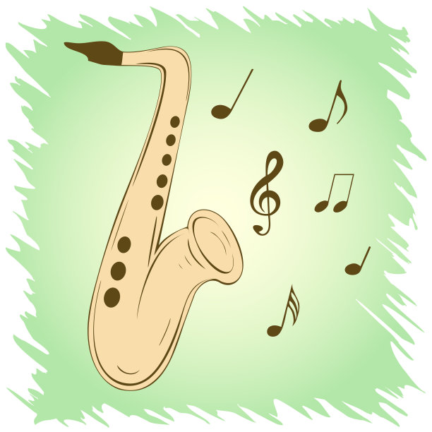 绿色背景上时髦的萨克斯风。图片下载