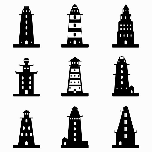 单色灯塔符号集合图片下载