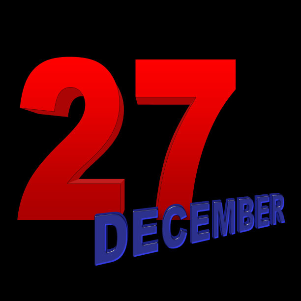 股票插图-红色大胆27，蓝色大胆12月，3D插图，黑色背景。图片下载