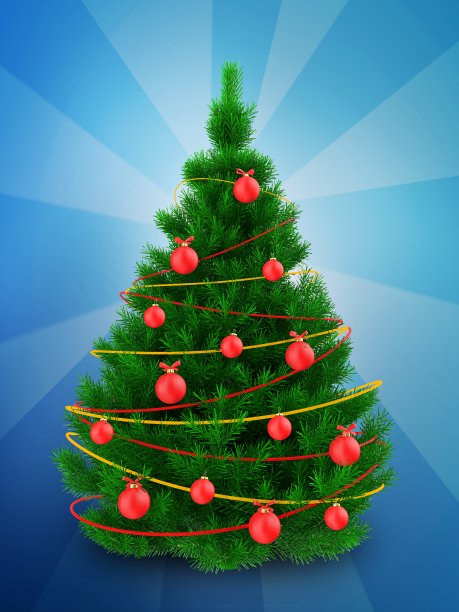 3d圣诞树在蓝色图片下载