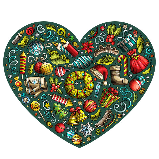 一套新年卡通涂鸦对象图片下载