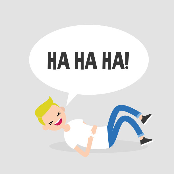 在地板上打滚笑个不停。概念说明。年轻的角色有乐趣。幽默。平面可编辑矢量插图，剪辑艺术图片下载
