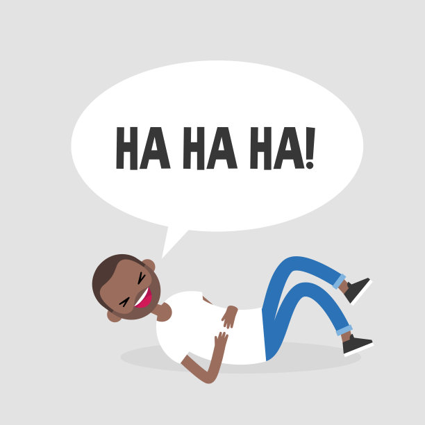 在地板上打滚笑个不停。概念说明。年轻的黑人角色有乐趣。幽默。平面可编辑矢量插图，剪辑艺术图片下载