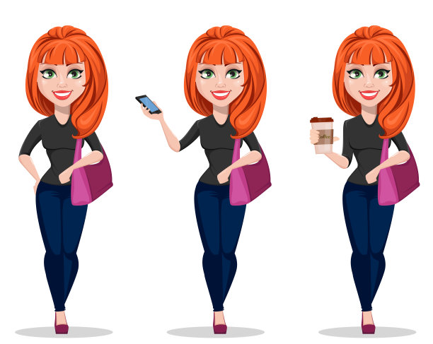 穿着休闲装的时髦女孩。集。图片下载