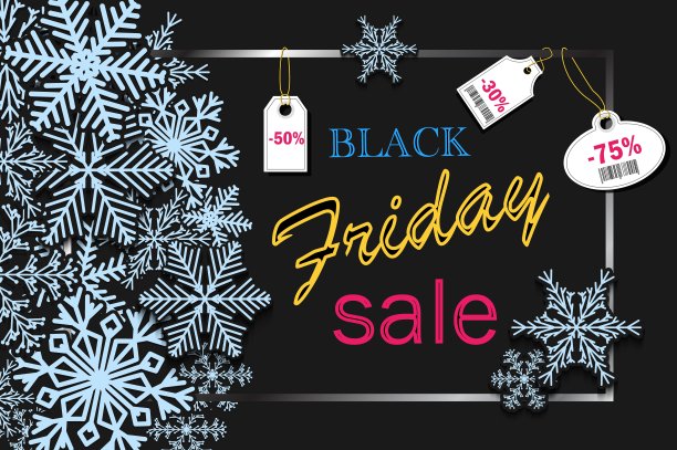 黑色星期五的横幅设计，蓝色雪花和价格折扣派对，网上购物，广告活动，杂志和网站。矢量插图。图片下载